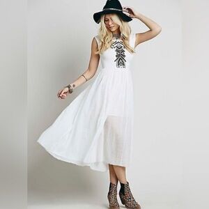 Free People White and Black Midi Dress